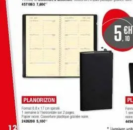 12  planorizon  format 8,8x 17 cm spra  1 semaine à l'horizontale sur 2 pages  papier voire couverture plastique gainée noire 2426200 5,10€  5.10 