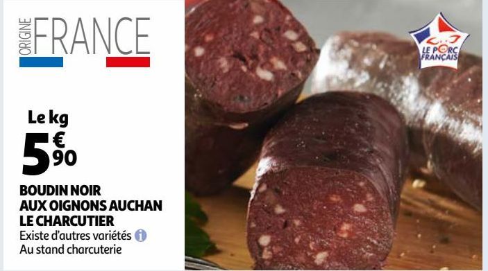 BOUDIN NOIR AUX OIGNONS AUCHAN LE CHARCUTIER