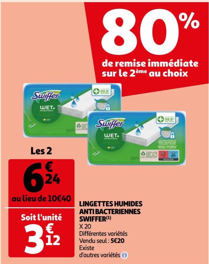 LINGETTES HUMIDES ANTI BACTERIENNES SWIFFER