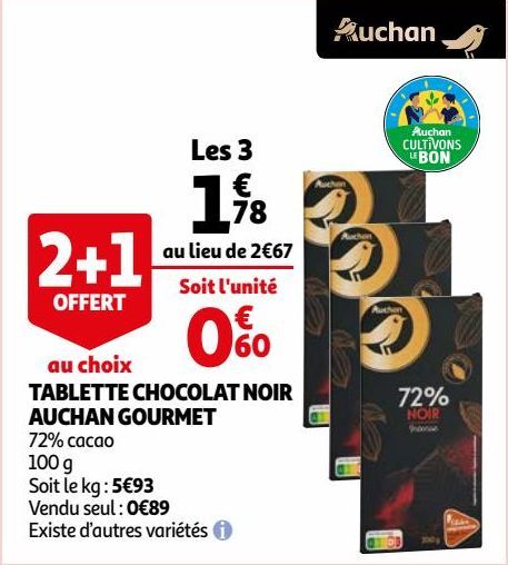 TABLETTE CHOCOLAT NOIR AUCHAN GOURMET