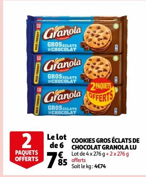  cookies gros éclats de chocolat granola lu