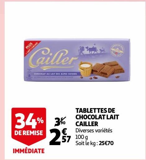 TABLETTES DE CHOCOLAT LAIT CAILLER