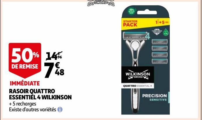 RASOIR QUATTRO ESSENTIEL 4 WILKINSON