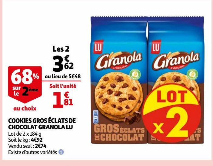 COOKIES GROS ÉCLATS DE CHOCOLAT GRANOLA LU