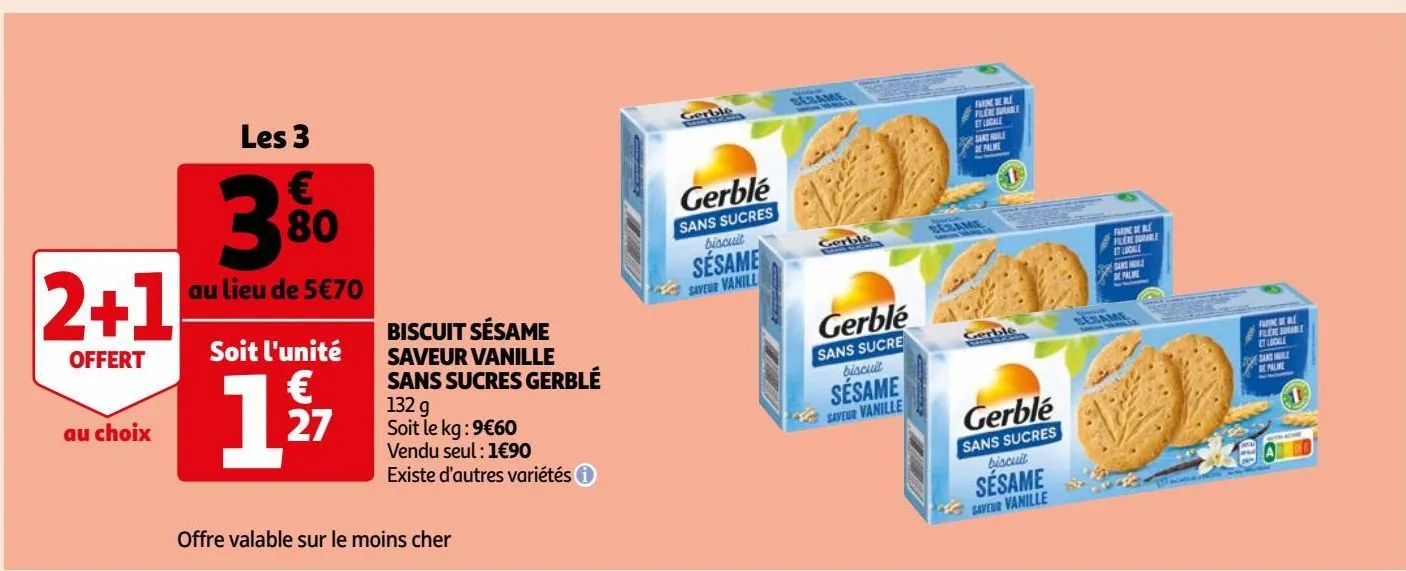 biscuit sésame saveur vanille sans sucres gerblé