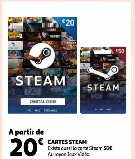 cartes steam   a partie de 20€