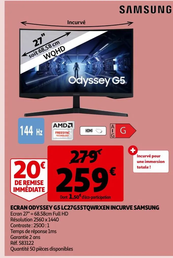 ecran odyssey g5 lc27g55tqwrxen incurve samsung