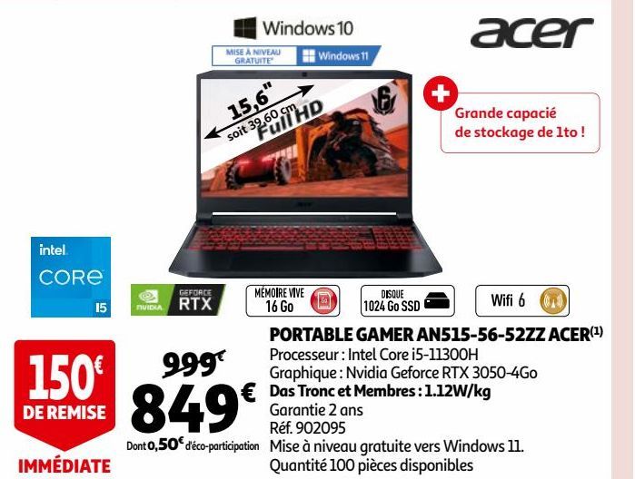 PORTABLE GAMER AN515-56-52ZZ ACER(1) - Das Tronc et Membres : 1.12W/kg