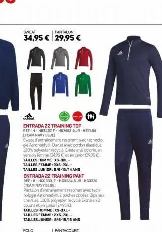 hii  adidas  entrada 22 training top  réf :h-hbs327 f-h57483 5jr-h57484 [team navy blue]  sweat d'entrainement respirant avec technolo-gie aeroready ourlet avec cordon élastique. 100% polyester recycl