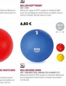 BALLON SOFT RUGBY REF: 1311  Ballon de rugby en PVC souple et résistant ideal pour les enseignants recherchant un ballon sécuri sant et robuste. Bonne prise en main  6,80 €  1  SCOL BAMZTO  00,0 61 