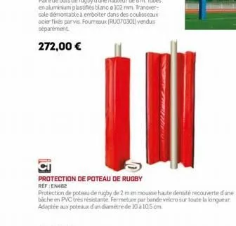 paire de buts de rugby dune hauteur de 8 m. tubes en aluminium plastifiés blanc o 102 mm. transver-sale démontable à emboiter dans des coulisseaux acier fixés parvis. fourreaux (ru070301) vendus sépar