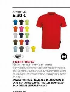 à partir de 6,30 €  t-shirt firstee  ref:h-pk140. f-pk1418 jr-pk142 t-shirt léger, respirant et séchant rapidement ideal pour le sport coupe ajustée. 100% polyester. existe en 17 coloris, en version f