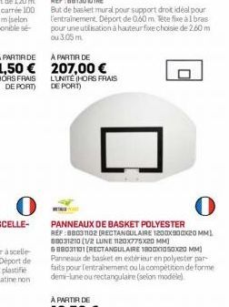 PANNEAUX DE BASKET POLYESTER REF 88031102 (RECTANGULAIRE 1200X900X20 MM) 88031210 (1/2 LUNE 1120X775X20 MM] 688031101 (RECTANGULAIRE 1800X1050X20 MM) Panneaux de basket en extérieur en polyester par-f