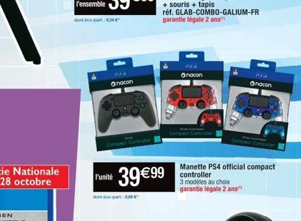 MA  Onacon  l'unité  *39 €99  dont eco-port: 80€  Ⓒnacon  Manette PS4 official compact controller  3 modèles au choix garantie légale 2 ans  Pra  Onacon 