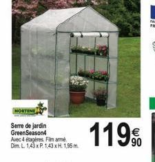 NORTENE  Serre de jardin GreenSeason4 Avec 4 étagères, Film arme. Dim. L. 1,43 x P. 1,43 x H. 1,95 m  119% 