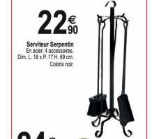 22€  Serviteur Serpentin En acier. 4 accessoires. Dim. L. 18 x P. 17 H. 69 cm.  Coloris noir 
