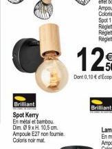 Brilliant  Spot Kerry  En métal et bambou Dim. 09xH 10,5 cm. Ampoule E27 non fournie Coloris noir mat 