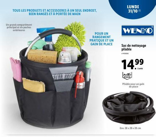 TOUS LES PRODUITS ET ACCESSOIRES À UN SEUL ENDROIT, BIEN RANGÉS ET À PORTÉE DE MAIN  Un grand compartiment principal et six poches extérieures  POUR UN RANGEMENT PRATIQUE ET UN GAIN DE PLACE  LUNDI  3