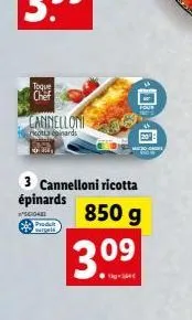 toque chef  cannelloni  kotta épinards  3 cannelloni ricotta épinards  ²54048  850 g  produt surgels  39  tigr284€ 