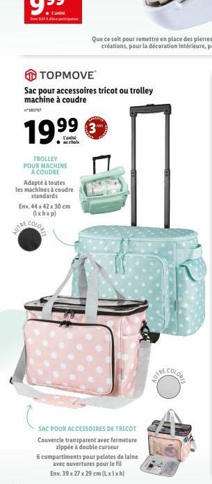 Bont 0.007 & cles-Minb  TROLLEY POUR MACHINE À COUDRE  Adapté à toutes les machines à coudre standards  AUTREC  Env. 44 x 42 x 30 cm  (lxhxp)  L'uniti au choix  COLORIS  TOPMOVE  Sac pour accessoires 