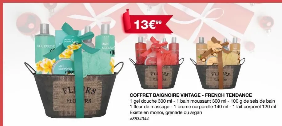 gel douche  coffret comp  lait  corporel  mona  mon  fli irs  flo  rs  i  bain moussan  13€99⁹  lait compong  fli rs  flo rs  onel dought  coffret baignoire vintage - french tendance  1 gel douche 300