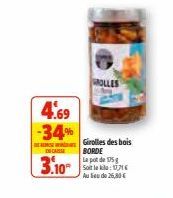 4.69 -34%  3.10  OLLES  Girolles des bois BORDE  Le pot de 175 g  Au lieu de 26,80 € 