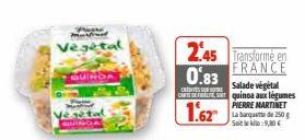 Marfined  Vegetal  GUINDA  2.45 Transforme en  FRANCE  0.83  Salade végétal  CATESSE  Cut So quinoa aux légumes PIERRE MARTINET La banquette de 250 g Solo:9,80€  1.62  