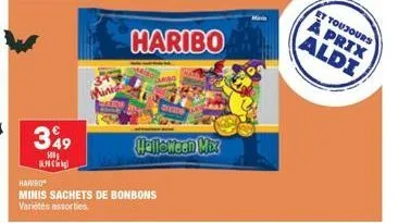 349  500  haribo  minis sachets de bonbons variétés assorties  haribo  halloween mix  deter  et toujours  à prix aldi 