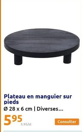 Plateau en manguier sur pieds  Ø28 x 6 cm | Diverses...  595  5.95/st  Consulter  