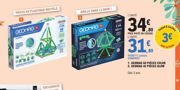 PIÈCES EN PLASTIQUE RECYCLÉ  GEOMAG  DEAVODO  BRILLE DANS LE NOIR !  2  GEOMAG+  glam  NATURA THE DARK MACKET 2004  UNE CONTRACTION  3-99  42 Pcs  100%  F  L'UNITÉ  ,80  PRIX PAYÉ EN CAISSE L'UNITÉ  €