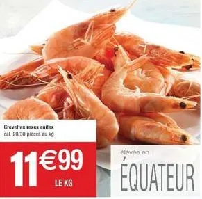 crevettes roses cuites cal: 20/30 pièces au kg  11€99  élevée en  équateur 