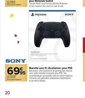 20  Le conque dico-participation  SONY  6995  Laman donc decopaction  PlayStation  Duane  SONY  C  Manette sans fil «Dualsense» pour PSS Découvrez une expérience de gaming plus intense avec cette mane