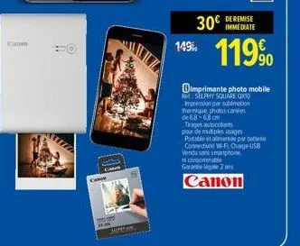 canen  mits  30€  de remise  149 119⁹  90  bimprimante photo mobile  rm selphy square co impression par sublimation thermique, photos an de 68-68 cm  trages autocolants pour de multiples usages potabl