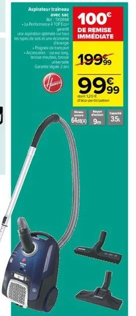 aspirateur traineau  avec sac rel txsipar  la performance 4 top eco garant  une aspiration optimale sur tous les types de sols et une économie d'énergie poignée de transport -accessoires suceur long. 