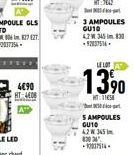 4€90 HT-4408  3 AMPOULES GU10 4,2345830 -92037516.  LELOTAS  13⁹⁰  HT  5 AMPOULES GU10 A2W 345 830 24 -17514 