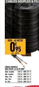 NOIR-AU METRE  095  HT:0€79  CABLE SOUPLE H03 VV2F 2 X 0.75 MM  B-A bir-hit B-10  -  -15  2005 T 2009  20025447  INS 