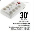 30€  NT 25400  BLOC PARAFOUDRE TV Parafoudre Prises  Aver interrupteur Security Pro Tv Fi 9.52mm Tel RJ11-2016 