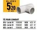 14-110  520  ht:43  té pour conduit 816-lot de 10 000 520 433 820-lot de 182000381 55 421  825-lat de 5 0003822425  ht 