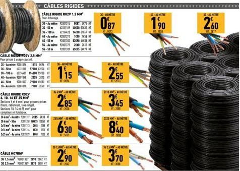 CABLE RIGIDE WOZV 2.5 MM  Pourprises à usage courant  36-Amit 2016 36-50m 621 36-10023441 45-A921348  46-50 1230 56-Au mit 2018  CABLE RIGIDE ROZY 6.10. 16 ET 25 MM Sections & 4 et 6  CABLES RIGIDES  