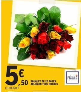 ,50  le bouquet  bouquet de 20 roses arlequin tons chauds  fleurs 