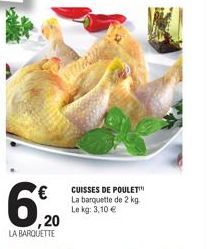 €  6,  ,20 LA BARQUETTE  CUISSES DE POULET™  La barquette de 2 kg  Le kg: 3,10 € 