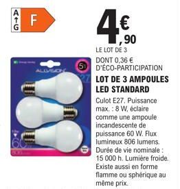 ATG  F  VISON  4€  ,90  LE LOT DE 3 DONT 0,36 € 5 D'ÉCO-PARTICIPATION  LOT DE 3 AMPOULES  LED STANDARD 