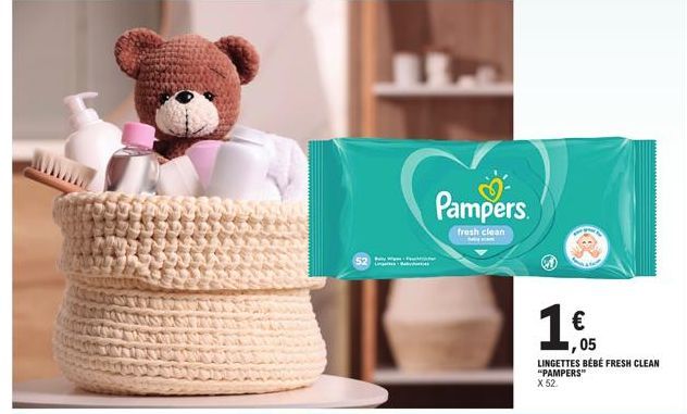 By We  Pampers  fresh clean  € 1,05  LINGETTES BÉBÉ FRESH CLEAN "PAMPERS"  X 52. 