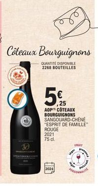 Côteaux Bourguignons  QUANTITÉ DISPONIBLE 2268 BOUTEILLES  5%  25  AOP COTEAUX BOURGUIGNONS SANGOUARD-CHENE "ESPRIT DE FAMILLE" ROUGE 2021 75 dl.  2024  FRUIT  viger  Age  Poissant  ALITE 