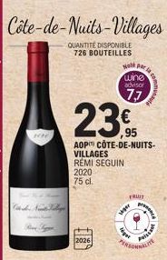 2018  Hote para wine advisor  77 € ,95  AOP CÔTE-DE-NUITS-VILLAGES  REMI SEGUIN  2020  75 cl.  2026  FRUIT  viper  legel  Pis  d 