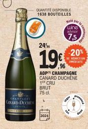 HAUKAREY  CANARD-DUCHEN  wwww.  QUANTITÉ DISPONIBLE 1638 BOUTEILLES  24%  19€  ,96  BRUT 75 cl.  Hot par  wine  advisor  7,5  AOP CHAMPAGNE CANARD DUCHENE 1ER CRU  2024  -20%  BE REDUCTION MEDIATE  YA