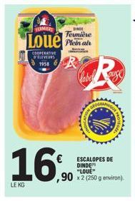 COOPERATIVE D'ELEVEURS 1958  FERMIERT  Loue al  MARIAN  DINDE Fermière  16.9⁰0  LE KG  R  www.  HOT  ESCALOPES DE DINDE "LOVE"  ,90 x 2 (250 g environ). 