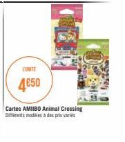 L'UNITE  4650  Cartes AMIIBO Animal Crossing Différents modèles à des prix variés 