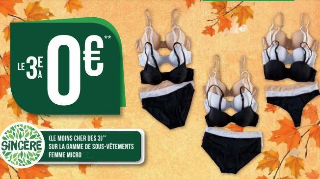 LE 3  $0€  **  SNA  (LE MOINS CHER DES 3)**  SINCERE SUR LA GAMME DE SOUS-VÊTEMENTS  FEMME MICRO 