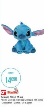 EUNITE  14€90  Simba  Peluche Stitch 25 cm  Peluche Stitch de 25 cm assis, héros du film Disney "Lilo et Stitch" Licence: Lilo et Stitch 